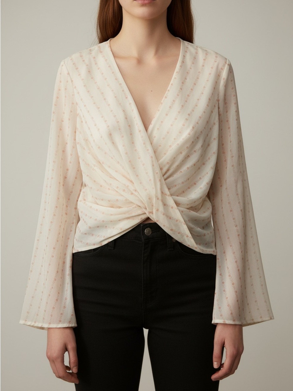 Jetset Diaries Cream Twist-Front V-Neck Blouse